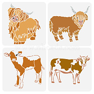 Environmental Protection Theme Plastic Drawing Painting Stencils Templates Sets, Cattle Pattern, 30x30cm, 4sheet/set(DIY-WH0172-1019)