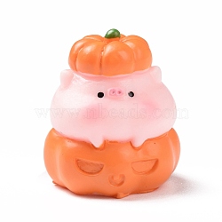 Autumn Theme Resin Display Decoration, for Home Decoration, Photographic Prop, Dollhouse Accessories, Pig with Pumpkin, Coral, 31x27.5x26.5mm(RESI-H141-23)