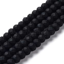 Glass Beads Strands, Faceted, Frosted, Rondelle, Black, 6x4.5mm, Hole: 1mm, about 86pcs/strand, 16.14''(41cm)(EGLA-A034-P6mm-MD18)
