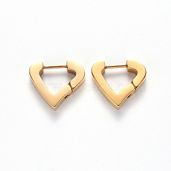 PVD Vacuum Plating 304 Stainless Steel Huggie Hoop Earrings, Heart, Real 18K Gold Plated, 13.5x15x3mm, Pin: 1mm(STAS-S103-20G)