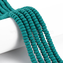 Handmade Polymer Clay Beads Strands, for DIY Jewelry Crafts Supplies, Flat Round, Teal, 6~7x3mm, Hole: 1.5mm, about 113~116pcs/strand, 15.55 inch~16.14 inch(39.5~41cm)(CLAY-N008-008-70)
