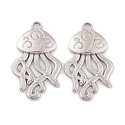 Non-Tarnish 304 Stainless Steel Pendants, Jellyfish Charm, Stainless Steel Color, 33x20x2.5mm, Hole: 2.8mm(STAS-G335-05P)