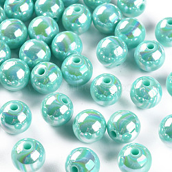 Opaque Acrylic Beads, AB Color Plated, Round, Pale Turquoise, 12x11mm, Hole: 2.5mm, about 566pcs/500g(MACR-S370-D12mm-SS2107)