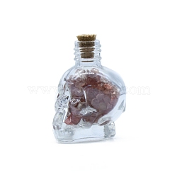 Natural Strawberry Quartz Diaplay Decorations, Reiki Energy Stone Chip Skull Shaped Wishing Bottle, 35x44mm(DJEW-PW0009-027B)