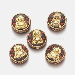 Alloy Beads, with Polymer Clay and Resin Beads, Flat Round with Buddha, Golden, 20x1.8mm, Hole: 2mm(PALLOY-K193-05G)