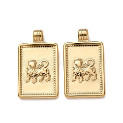 304 Stainless Steel Pendants, Rectnagle with Twelve Constellations Charms, Golden, Leo, 24.5x14.5x2.5~3mm, Hole: 2mm(STAS-C184-11G-06)