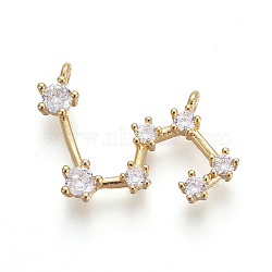 Brass Micro Pave Cubic Zirconia Pendants, Twelve Constellations, Golden, Leo, 15~16x25x3mm, Hole: 1.5mm(X-ZIRC-F099-20G-12)