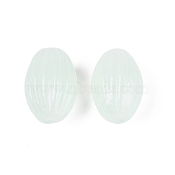 Handmade Ribbed Lampwork Beads, Oval, Honeydew, 19~20x12.5~14mm, Hole: 1.5~2.5mm(LAMP-N042-01C)