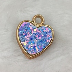 Plastic Pendants, with Glitter Sequin, Heart, Blue, 22x18.5x3mm(FIND-TAC0006-01E)