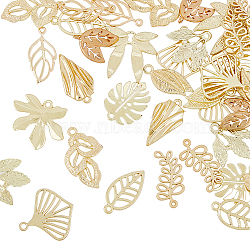 48Pcs 12 Style  Alloy Pendants, Leaf & Monstera Leaf, Mixed Color, 16~27x11.5~25x1.5~3mm, Hole: 1.2~3mm,  4pcs/style(FIND-HY0001-54)