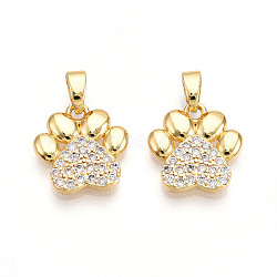 Brass Micro Pave Cubic Zirconia Pendants, Footprint Charms, Real 18K Gold Plated, 13x13x2mm, Hole: 2.5x5mm(KK-T070-85G)