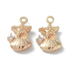 Ocean Collection Theme Jewelry, Brass with Cubic Zirconia Charms, Real 18K Gold Plated, Shell Shape, 12.5x8x3mm, Hole: 1.2mm(KK-H482-17K-G)