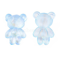 Transparent Acrylic Cabochons, Half Hole, Glitter Beads, Bear, Light Sky Blue, 25x16.5x7mm, Half Hole: 1.2mm(MACR-N015-05E)