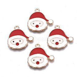 Alloy Enamel Pendants, Cadmium Free & Lead Free, Christmas Santa Claus, Light Gold, White, 20x20.5x1.5mm, Hole: 1.6mm(ENAM-Q442-039-RS)
