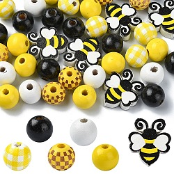 Bees Themed Printed Wood Beads Sets, Mixed Color, 29x26x8mm, Hole: 3mm, 5pcs(WOOD-YW0001-21)