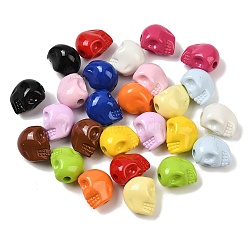 Baking Paint Acrylic Beads, Skull Head, Mixed Color, 12.5x9.5x11.5mm, Hole: 2.5mm(OACR-F014-01A)