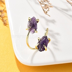 Natural Amethyst Cuff Rings, Golden Tone Brass Rings, Rack Plating, Inner Diameter: 20mm(RJEW-B122-02G-03)