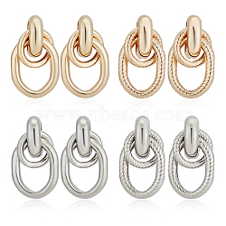 ANATTASOUL 4 Pairs 4 Style Alloy Interlocking Circle Rings Dangle Stud Earrings for Women, Platinum & Golden, 33x17.5~19mm, Pin: 0.9mm, 1 Pair/style(EJEW-AN0002-90)