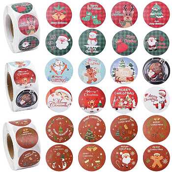 3 Rolls 3 Styles Christmas Round Dot Self Adhesive Paper Stickers Roll, Christmas Decals for Party, Decorative Presents, Mixed Color, 25mm, about 500pcs/roll, 1 roll/style