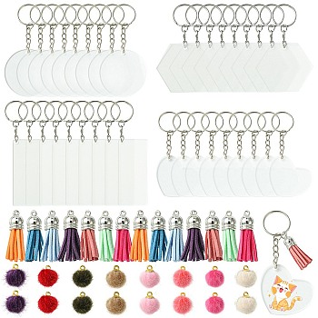 DIY Blank Keychain Making Kit, Including Acrylic Big Pendants, Faux Suede Tassel & Faux Mink Fur Covered Charms, Iron Split Key Rings, Hexagon & Rectangle & Heart, Mixed Color, 160Pcs/bag