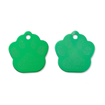 Aluminum Alloy Pendants, Pet Dog and Cat Tags, Dog Paw Prints, Spring Green, 35x33x1mm, Hole: 3.7mm
