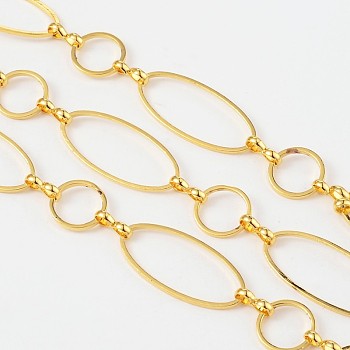 3.28 Feet Brass Handmade Chains, Unwelded, Golden, 10mm wide, 10-25mm long, 1mm thick