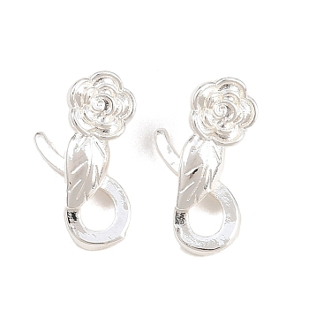 Brass Charms, Flower with Leaf Charms, Silver, 13x5x5mm, Hole: 1.8mm
