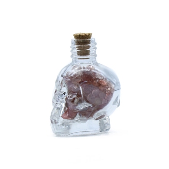 Natural Strawberry Quartz Diaplay Decorations, Reiki Energy Stone Chip Skull Shaped Wishing Bottle, 35x44mm