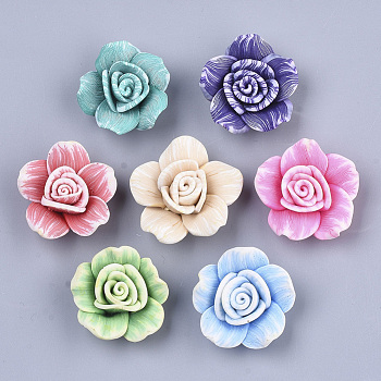 Handmade Polymer Clay Beads, Flower, Mixed Color, 28~32x14~17mm, Hole: 2mm