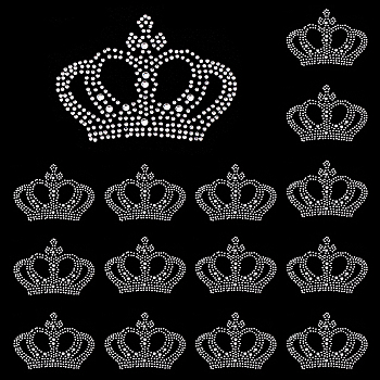 Crown Glass Hotfix Rhinestone, Iron on Appliques, Costume Accessories, for Clothes, Bags, Pants, Crystal, 88x61x1mm