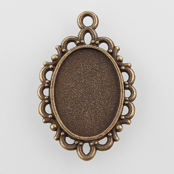 Filigree Wrap Oval Alloy Pendant Cabochon Settings, Cadmium Free & Nickel Free & Lead Free, Antique Bronze, Tray: 18x13mm, 31x20x1.5mm, Hole: 1.5mm, about 450pcs/kg