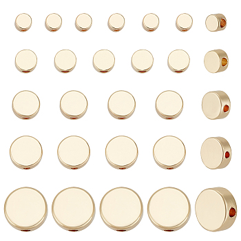 50Pcs 5 Styles Rack Plating Brass Spacer Beads, Flat Round, Real 14K Gold Plated, 3~8x2.5~3mm, Hole: 1.2~1.4mm, 10pcs/style