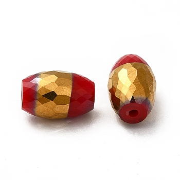Opaque Electroplate Glass Beads, Half Golden Plated, Faceted, Oval, Red, 12x8mm, Hole: 0.8mm