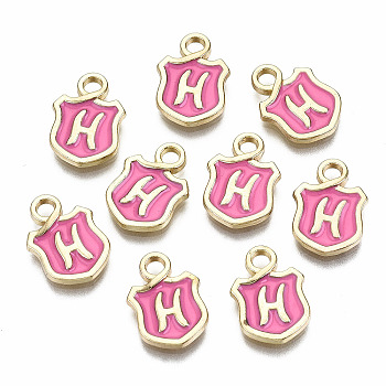 Alloy Enamel Charms, Cadmium Free & Lead Free, Shield with Initial Letters, Light Gold, Letter.H, 14x10x2mm, Hole: 2mm