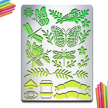 BBQ Daily Theme Custom Stainless Steel Metal Stencils, for DIY Scrapbooking/Photo Album, Decorative Embossing, Matte Stainless Steel Color, Insect Pattern, 190x140x0.5mm