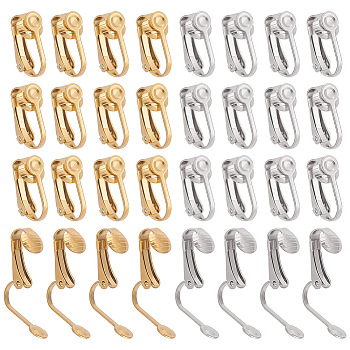 32Pcs 2 Colors 304 Stainless Steel Clip-on Earring Findings, Flat Round Earring Settings, Golden & Stainless Steel Color, Tray: 4.7mm, 15.5x10x7.5mm, 16pcs/color