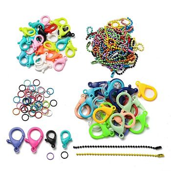 DIY Kits, including 50Pcs Iron Ball Chains with Connectors, 50Pcs 2 Style Plastic Lobster Claw Clasps, 50Pcs Iron Jump Rings, Mixed Color, 26x18x5mm, Hole: 2mm, 150pcs/box