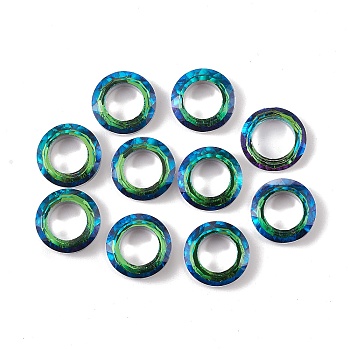 Electroplate Glass Linking Rings, Crystal Cosmic Ring, Prism Ring, Faceted, Back Plated, Round Ring, Green, 14x3.5~4mm, Inner Diameter: 8.3mm