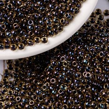 MIYUKI Round Rocailles Beads, Japanese Seed Beads, 8/0, (RR380) Lined Steel Blue Luster, 3mm, Hole: 1.1mm, about 19000~20500pcs/pound
