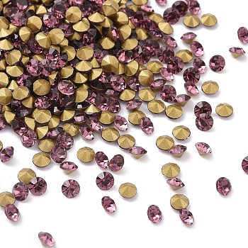 Back Plated Grade A Diamond Glass Pointed Rhinestone, Light Amethyst, 1.5~1.6mm, about 1440pcs/bag