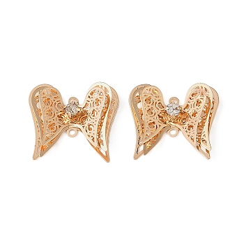 Brass Crystal Rhinestone Filigree Connector Charms, 3D Angel Wings Links, Golden, 23x25x5mm, Hole: 1.5mm
