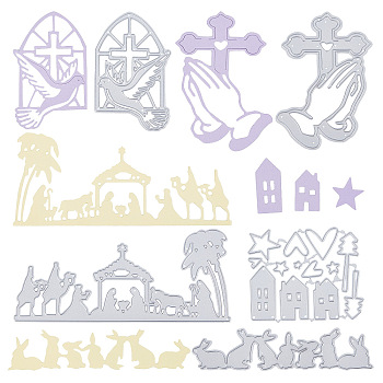 5Pcs 5 Styles Carbon Steel Cutting Dies Stencils, for DIY Scrapbooking/Photo Album, Decorative Embossing DIY Paper Card, Religion & Christmas & Easter, Mixed Patterns, 2.65~8.9x5~13.9x0.08cm, 1pc/style