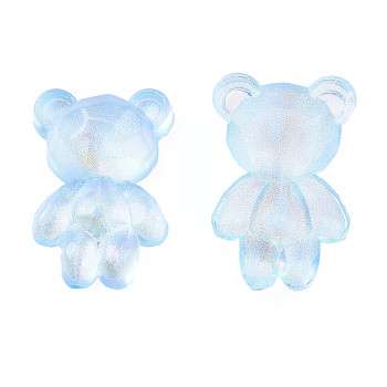 Transparent Acrylic Cabochons, Half Hole, Glitter Beads, Bear, Light Sky Blue, 25x16.5x7mm, Half Hole: 1.2mm