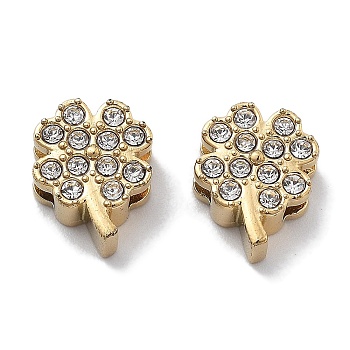 PVD Vacuum Plating 304 Stainless Steel Rhinestone Beads, Real 18K Gold Plated, Clover, 10.5x8x4mm, Hole: 6.5x1.4mm