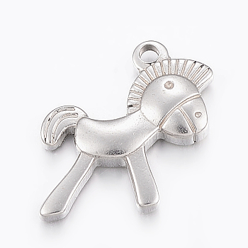 304 Stainless Steel Pendants, Horse, Stainless Steel Color, 20x19x4mm, Hole: 2mm