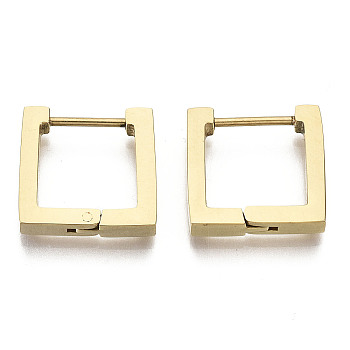 304 Stainless Steel Huggie Hoop Earrings, Square, Real 18K Gold Plated, 14x14x3mm, Pin: 0.8mm