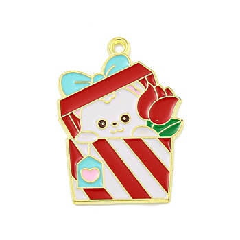 Valentine's Day Alloy Enamel Pendants, Golden, Bear Charm, Box, 28x20x1mm, Hole: 1.6mm