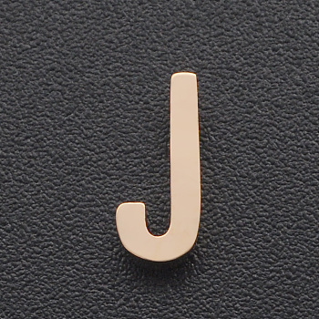 201 Stainless Steel Charms, for Simple Necklaces Making, Laser Cut, Letter, Rose Gold, Letter.J, 8x3.5x3mm, Hole: 1.8mm
