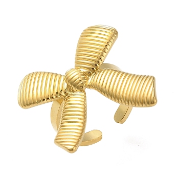 Stainless Steel Shell Rings, Bowknot, Real 18K Gold Plated, Inner Diameter: 17mm