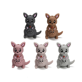 Silicone Beads, Focal Beads, 3D Kangaroo, Mixed Color, 31x24x14mm, Hole: 2mm